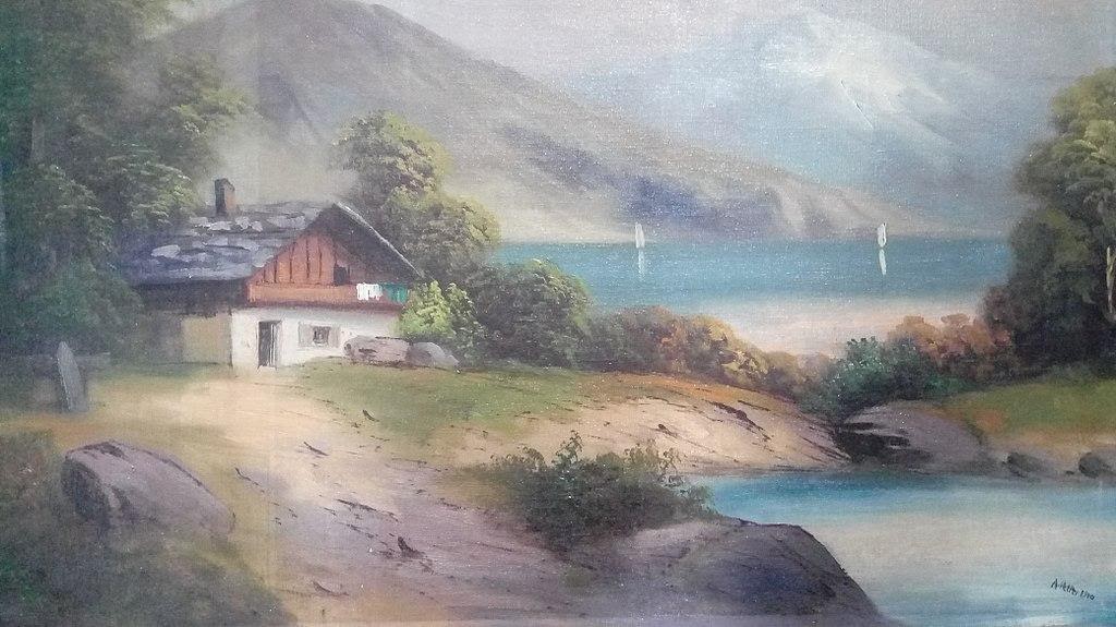 Casa no lago com montanhas, Adolf Hitler (1910).